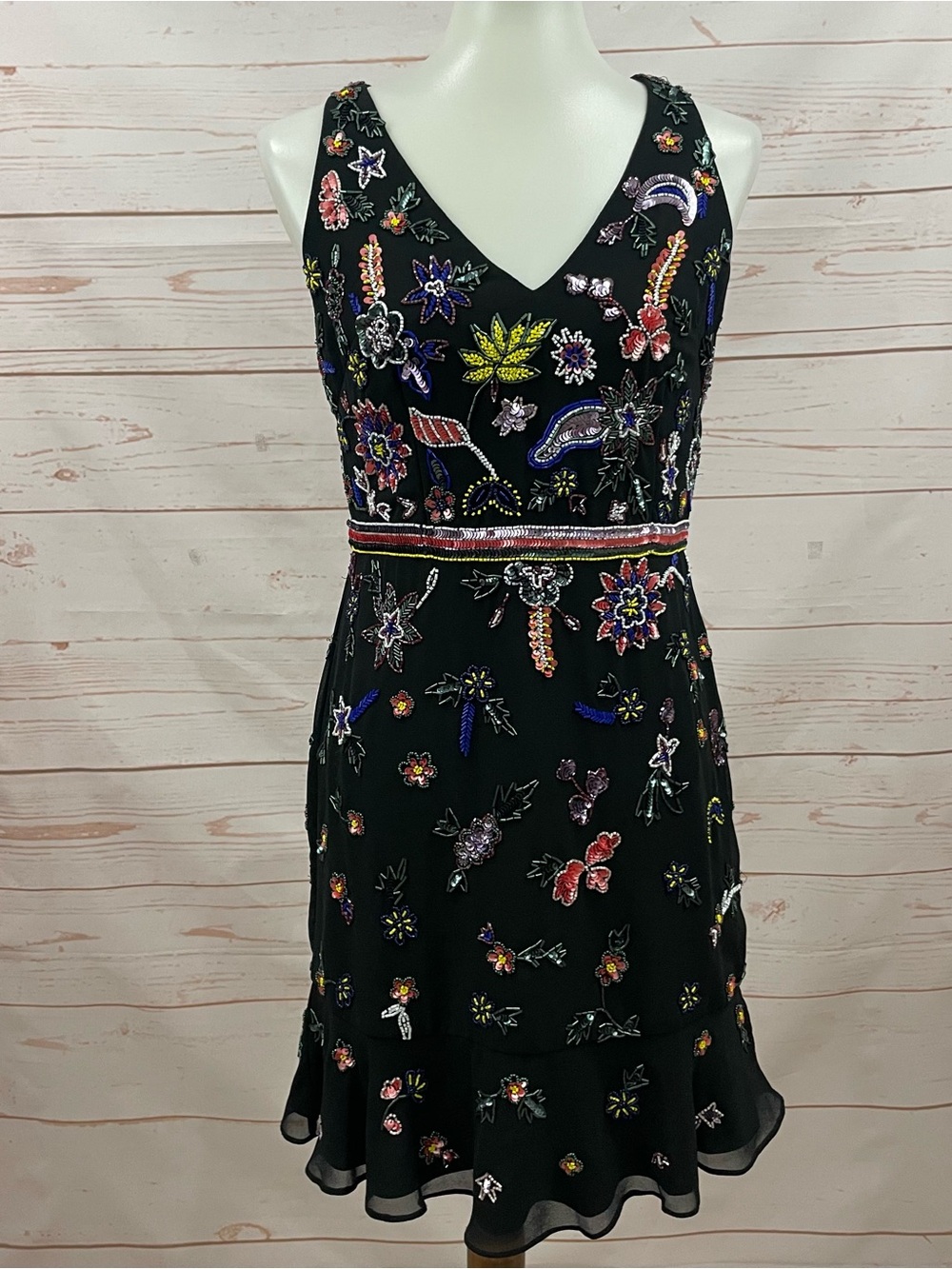 Title: NWT Aidan Mattox Beaded Sequin Floral Cocktail Dress Black Size 6